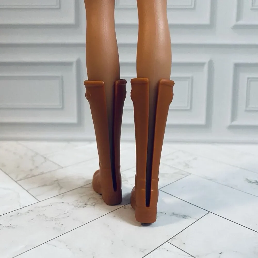 Barbie Doll Brown Knee High Boots for Flat Feet Dolls Farmer Type